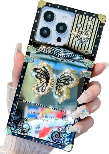 Miniatura 22 de Bonita funda compatible con Samsung Galaxy S22 Ultra, soporte plegable de lujo con diseño de mariposa brillante para mujeres y niñas, funda Blanco