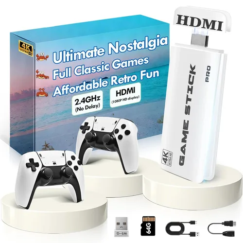Upgraded Retro Gaming Console with 20,000+ Games, Game Stick Pro 4K with 23 Emualtors, HDMI Output Retro Video Game Console Plug and Play with Dual