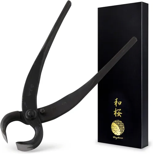 Wazakura Cortador de raíz de bonsái forjado a mano fabricado en Japón, 6.7 pulgadas (6.693 in), cortador de árbol bonsái de acero al carbono negro