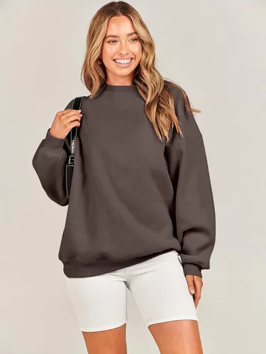Miniatura 6 de ANRABESS Sudadera de gran tamaño para mujer, cuello redondo, Y2K, con forro polar, casual, cómoda, ropa de otoño 2025