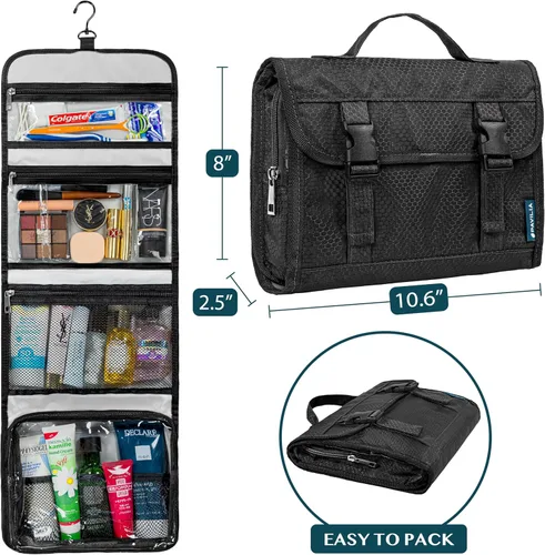 Miniatura 2 de PAVILIA Neceser colgante de viaje para mujeres y hombres, kit de bolsa de maquillaje de gran capacidad, estuche organizador de almacenamiento