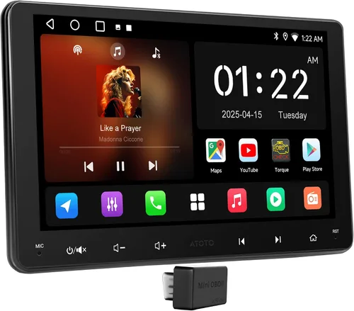 A5L Estéreo Android de doble DIN de 9 pulgadas con escáner OBD2, CarPlay inalámbrico y Android Auto, Wi-Fi/Bluetooth/USB, seguimiento GPS, 24B EQ y