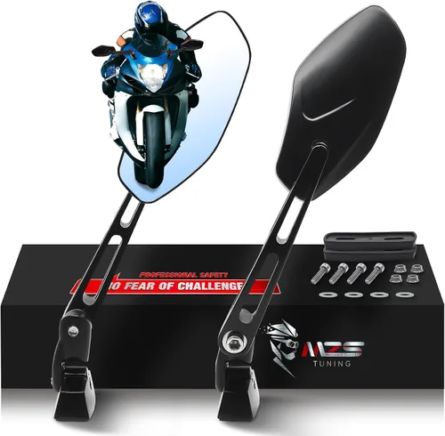 MZS Espejos de motocicleta de carreras, carenado de espejo retrovisor lateral trasero de doble ajuste para motocicleta deportiva en negro,