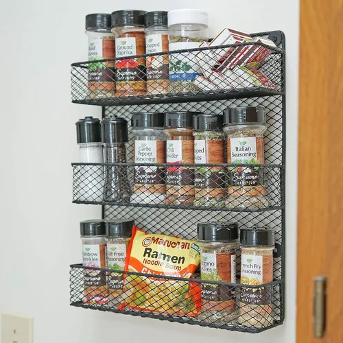 Miniatura 2 de Estante para especias de montaje en pared, estante organizador de almacenamiento de cocina de 3 niveles, diseño que ahorra espacio, incluye 2