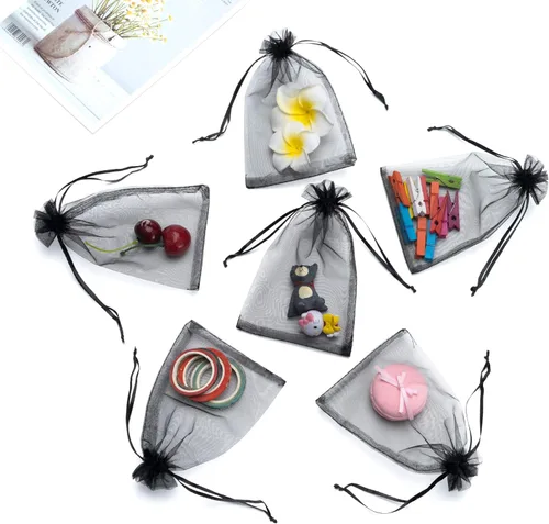Miniatura 5 de Volanic 100 bolsas de organza transparente de 4 x 6 pulgadas, bolsa de regalo para joyas, fiestas, regalos de boda Negro