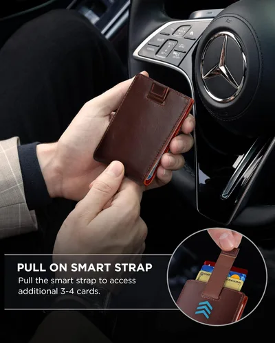 Miniatura 35 de SERMAN BRANDS - Billetera sencilla de cuero genuino con bloqueo RFID para hombre, billetera delgada con bolsillo frontal y clip para dinero