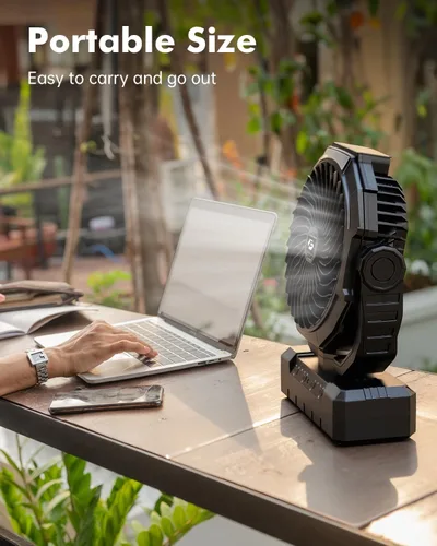 Miniatura 7 de Ventilador de campamento 3 en 1 – Ventilador portátil desmontable de 36000 mAh recargable con luz y gancho, ventiladores a batería para exteriores