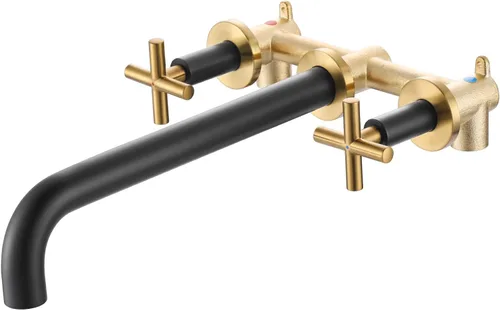 Miniatura 11 de ARCORA - Grifo cromado para bañera de montaje en pared, 2 asas cruzadas, grifo de bañera montado en la pared con válvula de latón áspero incluida