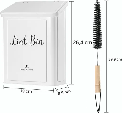 Miniatura 5 de SUBEKYU Contenedor Magnético de Pelusa para Cuarto de Lavandería, Caja de Pelusa de Metal Montada en Pared, Bote de Basura con Tapa para Secadora