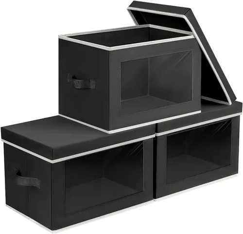 Miniatura 40 de Homsorout Contenedores de almacenamiento con tapas, organizadores pequeños de tela con ventana, contenedores de almacenamiento plegables para ropa