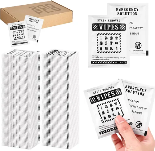 Timgle 200 toallitas quitamanchas instantáneas envueltas individualmente, limpiadoras portátiles sin enjuague para ropa, tela, grasa de café, bolsa