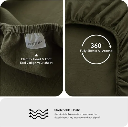 Miniatura 3 de MooMee Sábana bajera ajustable de solo 100% algodón lavado con textura parecida al lino, transpirable, duradera, suave, cómoda, bolsillo profundo