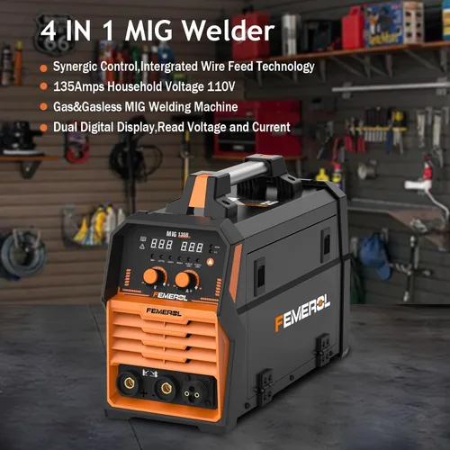 Miniatura 2 de FEMEROL Soldador MIG 110V 4 en 1 Máquina de Soldadura Multiproceso 135A Soldador MIG de Núcleo de Flujo Gas/Sin Gas/Lift TIG/Stick Con Inversor IGBT