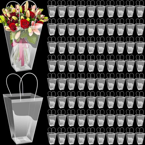 Miniatura 14 de Yexiya 12 bolsas florales grandes transparentes para ramo de flores a granel con asa transparente para regalo de boda, regalo de boda, regalo