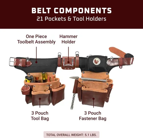 Miniatura 3 de Occidental Leather Cinturón de herramientas ajustable para Pro Framer – Mano izquierda – 21 bolsillos y portaherramientas – Fabricado en Estados