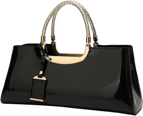 Bolso de mano de cuero vegano brillante para mujer, bolso de hombro grande para mujer, bolso de mano de noche, bolso de mano para fiesta