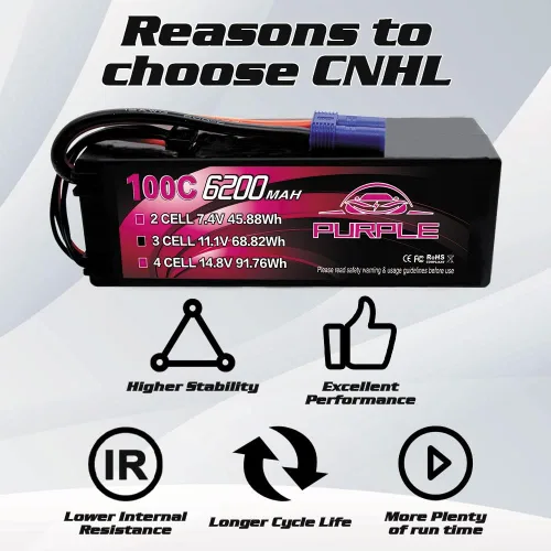 Miniatura 4 de CNHL Purple Series 6200mAh 3S Lipo Battery 100C - Carcasa rígida de 11,1 V con enchufe EC5 para automóviles a control remoto, camiones, barcos