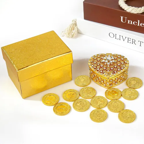 Miniatura 3 de TINGKU 13 palabras españolas Las Arras para Boda Católica, juego de monedas de unidad de boda con caja en forma de corazón, Arras de Boda Cristiana