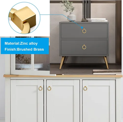 Miniatura 3 de Paquete de 10 pomos de gabinete de cocina, pomos dorados para cajones de aleación de zinc, tiradores redondos de anillo de cajón de 1.57 pulgadas
