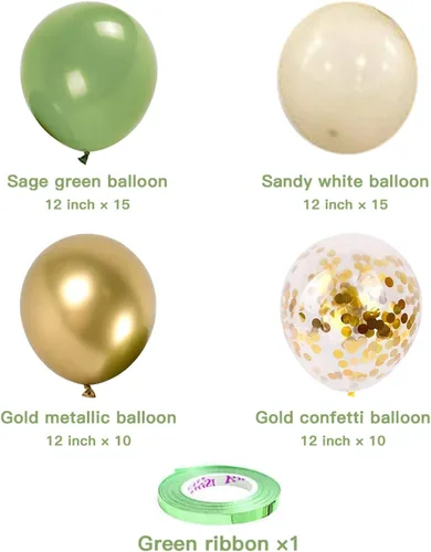 Miniatura 5 de Globos de confeti verde salvia dorado – 50 piezas de globos de látex metálico verde oliva rubor dorado para eucalipto, cumpleaños, brida, ducha, Oro