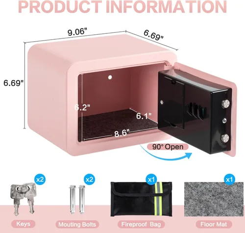 Miniatura 9 de Caja de seguridad de 0.23 pies cúbicos, pequeña con bolsa ignífuga, llaves y código de acceso, caja de seguridad electrónica digital para efectivo