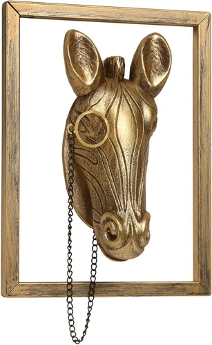 Miniatura 10 de Newinhome Paquete de 5 cabezas de animales para decoración de pared (marco de metal de regalo), esculturas de animales de resina, decoración