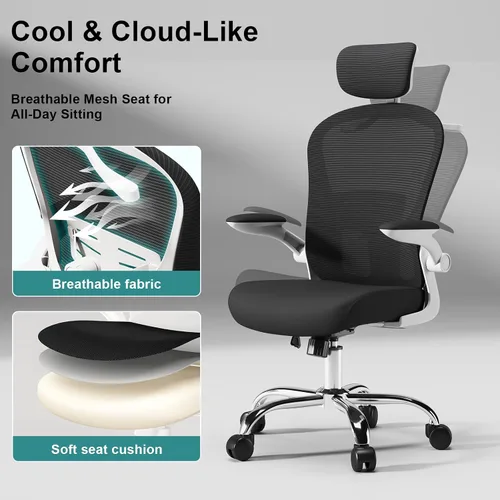 Miniatura 3 de Silla de oficina ergonómica, soporte lumbar ajustable, reposacabezas, silla de escritorio de malla con respaldo alto para oficina y hogar, silla