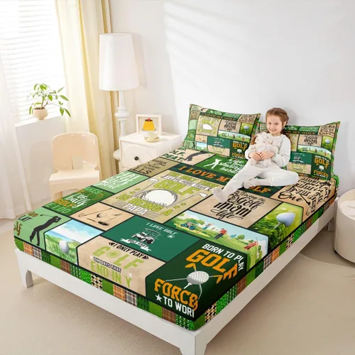 Miniatura 3 de Juego de sábanas bajeras de golf para niños, tamaño individual, juego de ropa de cama de moda para juegos de deportes de pelota de palos de golf