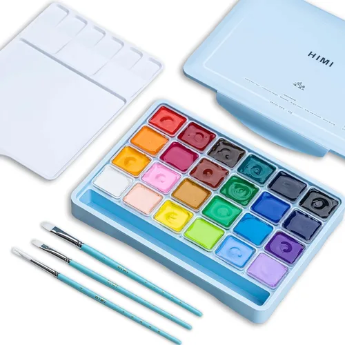Miniatura 6 de HIMI - Juego de pinturas gouache con 3 pinceles de pintura, 24 colores, 1 onza (30 g) cada una, diseño de envase de gelatina, pintura no tóxica
