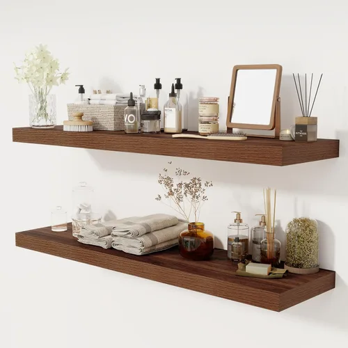 Miniatura 55 de Fun Memories - Estante flotante de 12 pulgadas, estantes de pared de madera rústica para decoración de pared y almacenamiento, estante flotante