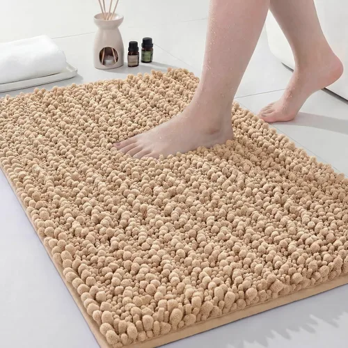 Disolla Alfombra de baño pequeña, antideslizante, lavable, color beige, 17 x 24 pulgadas, súper absorbente, suave, alfombra de baño de felpilla para
