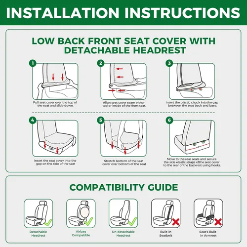 Miniatura 6 de GIANT PANDA Fundas de asiento delantero para asientos de cubeta, fundas de asiento de piel sintética universales para la mayoría de los autos, SUV