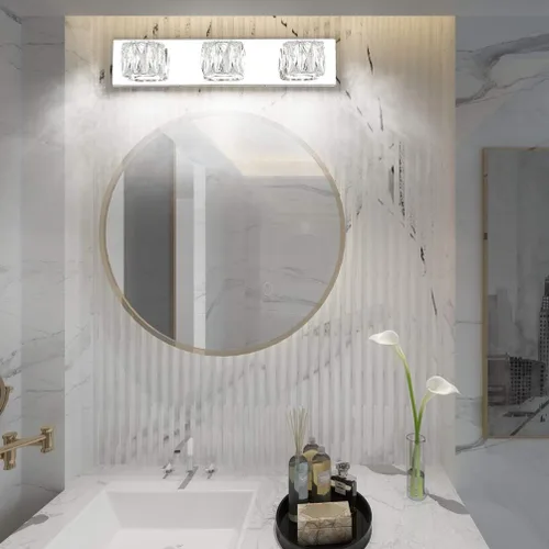 Miniatura 3 de Aipsun 3 luces de cristal para tocador sobre espejo, modernas luces LED para tocador de baño, accesorios de iluminación (luces blancas)