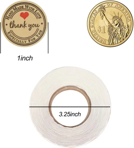 Miniatura 3 de 500 piezas YOGET Calcomanías Redondas de 1.5 Pulgadas Hechas a Mano con Amor, Calcomanías de Agradecimiento en Rollo de Papel Kraft con Adhesivo