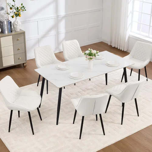 Miniatura 27 de Silla de Comedor, Sillas de Comedor Modernas con Cojines Gruesos, Sillas de Comedor de Cocina y Salón Tapizadas en Cuero Sintético con Patas Negro