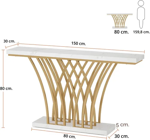 Miniatura 2 de Tribesigns - Mesa consola dorada de 59 pulgadas, mesa moderna de entrada con base de metal en forma de cuadrícula para entrada, pasillo, entrada