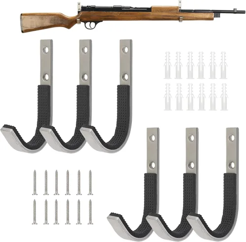 Miniatura 20 de Perchero de almacenamiento para rifles de montaje en pared, ganchos de escopeta horizontales de metal para almacenar escopetas, rifles, arco de tiro