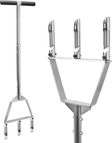Aireador de césped - Aireador manual con 3 dientes huecos, herramienta de aireación de suelo de acero inoxidable para césped y patio compactado |