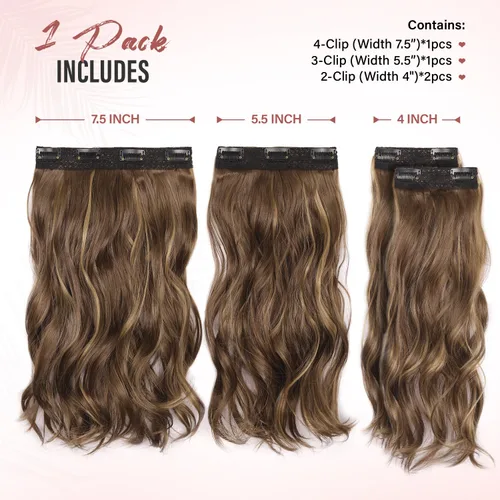 Miniatura 2 de Extensiones de cabello con clip, extensiones de cabello sintético ondulado de 14 pulgadas con clip (color: 22H10#)