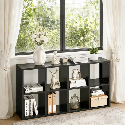 Miniatura 24 de Organizador de almacenamiento vertical de 2 cubos de metal, estantería corta negra con espalda abierta, estante de almacenamiento de cubo pequeño