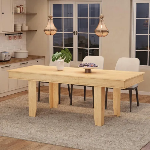 Miniatura 17 de GarveeHome Mesa de comedor de granja para 6-8 personas, mesas de cocina de 71 pulgadas de largo con marco resistente de madera, mesa rectangular