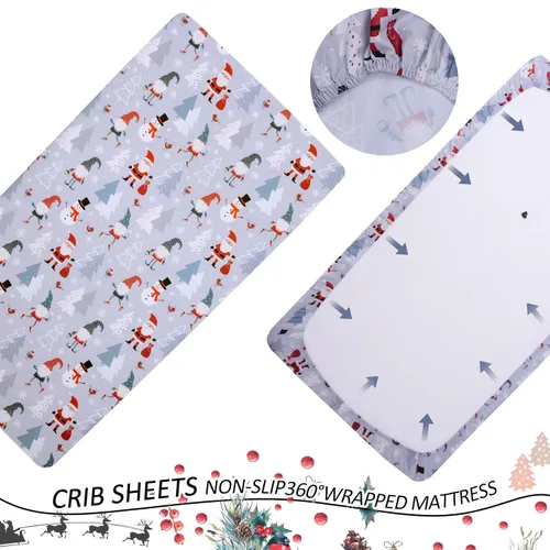 Miniatura 5 de Cloele Sábana Bajera de Cuna de Navidad con Muñeco de Nieve para Niños y Niñas - Paquete de 1 Sábana de Guardería para Bebés Sábana de Cama