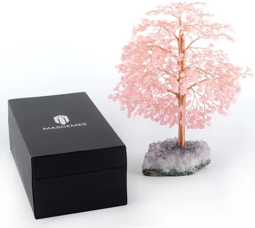 Miniatura 7 de Árbol de la vida con piedras preciosas de cuarzo rosa, base de racimo de amatista, cristal rosa curativo que equilibra la energía positiva, bonsái