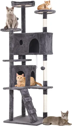Miniatura 19 de BestPet Torre para Gatos de 54" Beige Resistente, Fácil de Ensamblar, Centro de Actividades Multinivel con Postes Rascadores de Sisal, Condos