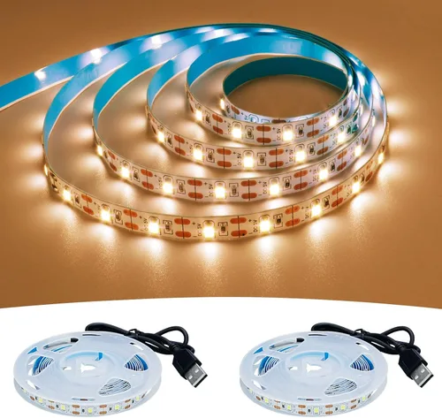Miniatura 11 de Tira de luz LED roja USB 620-625nm 5V alimentada por USB, 13.12 pies/4M, 240 LED, flexible, SMD2835, de alto brillo, sin impermeabilidad, IP20