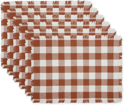Miniatura 32 de DII - Colección de mesa con flecos pesados y cuadros, camino de mesa, 14x72 pulgadas, calabaza y especias Naranja