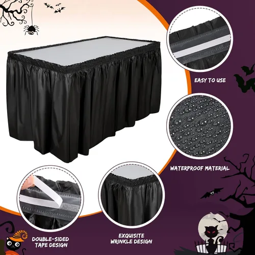 Miniatura 3 de Breling 4 piezas de falda de mesa de plástico de 29 pulgadas x 14 pies, desechables para mantel rectangular, boda, ducha, fiesta de cumpleaños, Negro