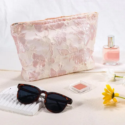 Miniatura 7 de URSKYTOUS Bolsa de maquillaje de flores de viaje, bolsas grandes para cosméticos florales para mujer, bonita bolsa de maquillaje con cremallera