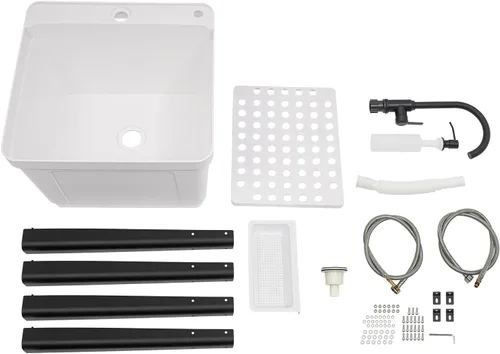 Miniatura 9 de Fregadero utilitario, fregadero de lavandería independiente, bañera de lavandería que ahorra espacio, fregadero portátil, lavabo de mano para Blanco