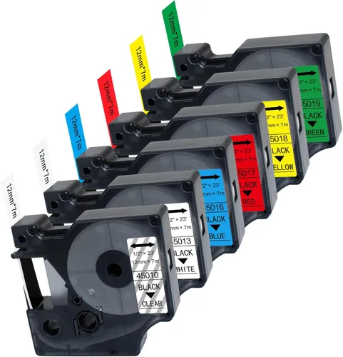 Miniatura 10 de Paquete de 4 recambios para rotuladora Dymo D1, negro sobre transparente 45010 S0720500, 1/2 pulgada x 23 pies cinta de etiquetas transparente D1